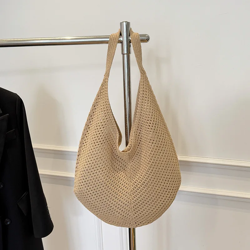 Frauen Hohl Sommer Tasche Einfarbig Ästhetische Hobo Tasche Große Kapazität Gestrickte Tote Handtasche Damen Täglichen Handtasche