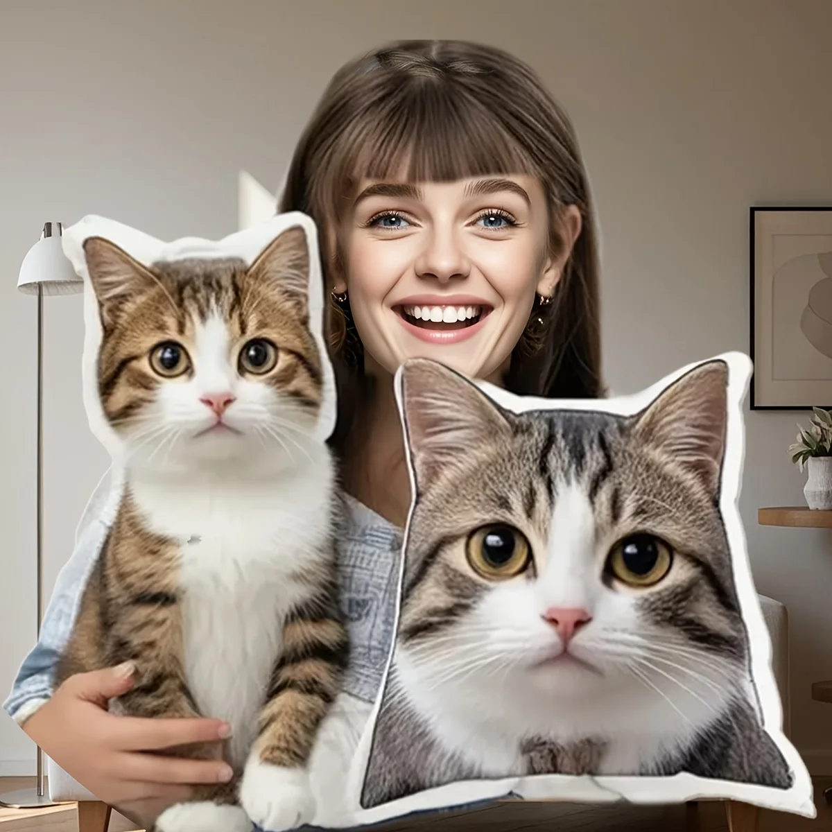 

Customized pet pillow with personalized cat and dog face design, ideal for sleep rest and car decoration