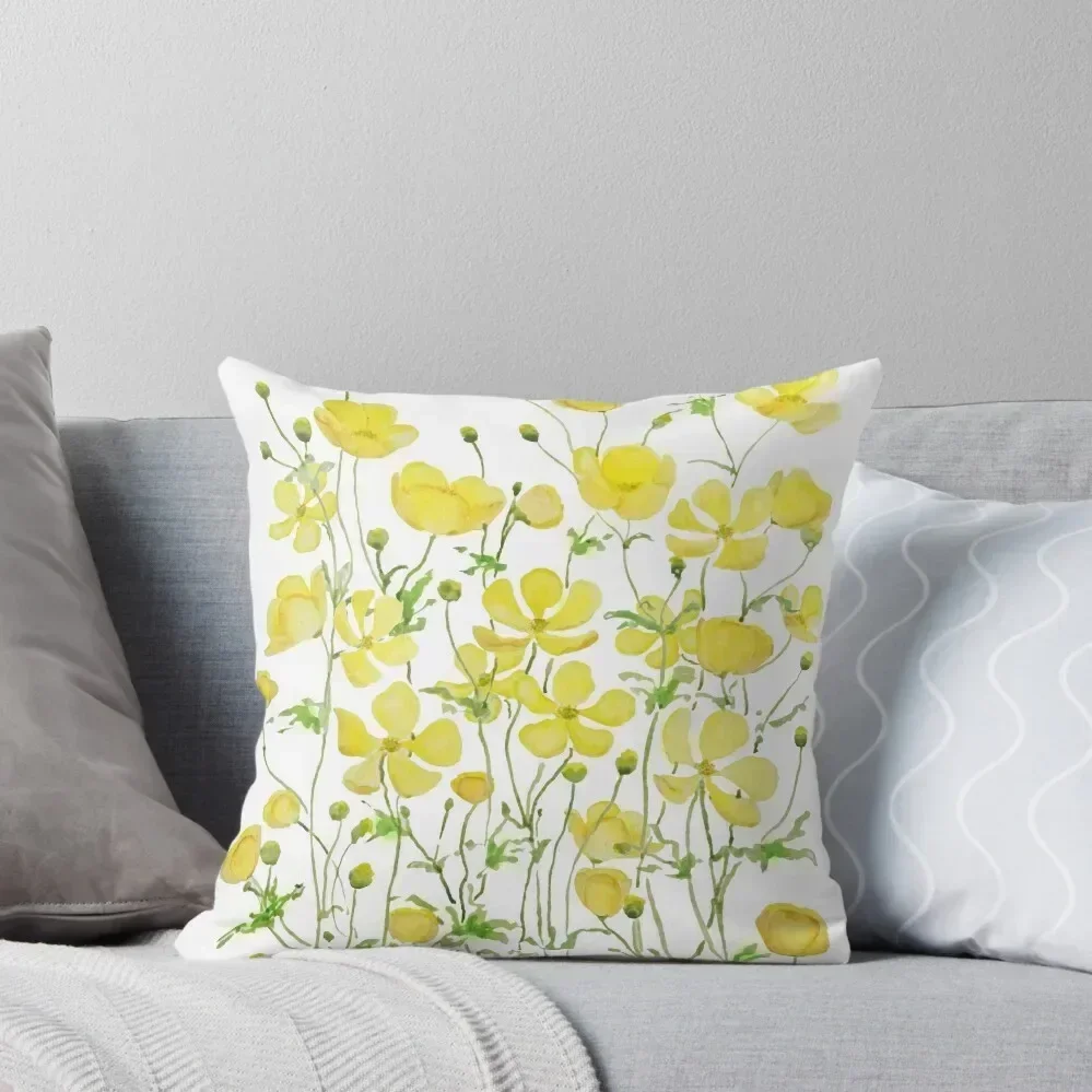 

yellow buttercup flowers field watercolor Throw Pillow Pillow Cases Cushion Cover For Sofa Christmas Throw Pillows Covers pillow