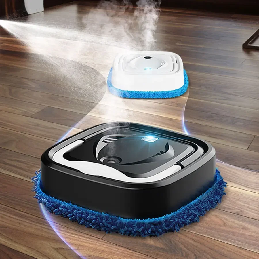 Household floor care robot, USB rechargeable, with humidifier function, combined with care solution,Waxing / Lightening / Care