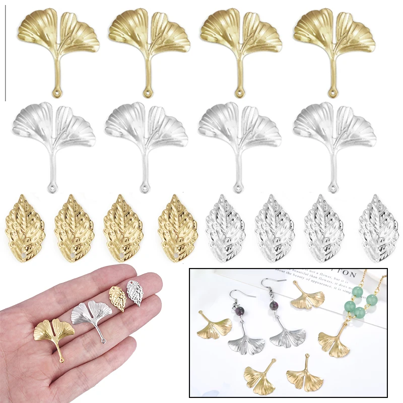 10Pcs/Lot Stainless Steel Leaf Ginkgo Biloba Charms Gold Plated PVD DIY Necklace Earrings Jewelry Making Accessories Wholesale