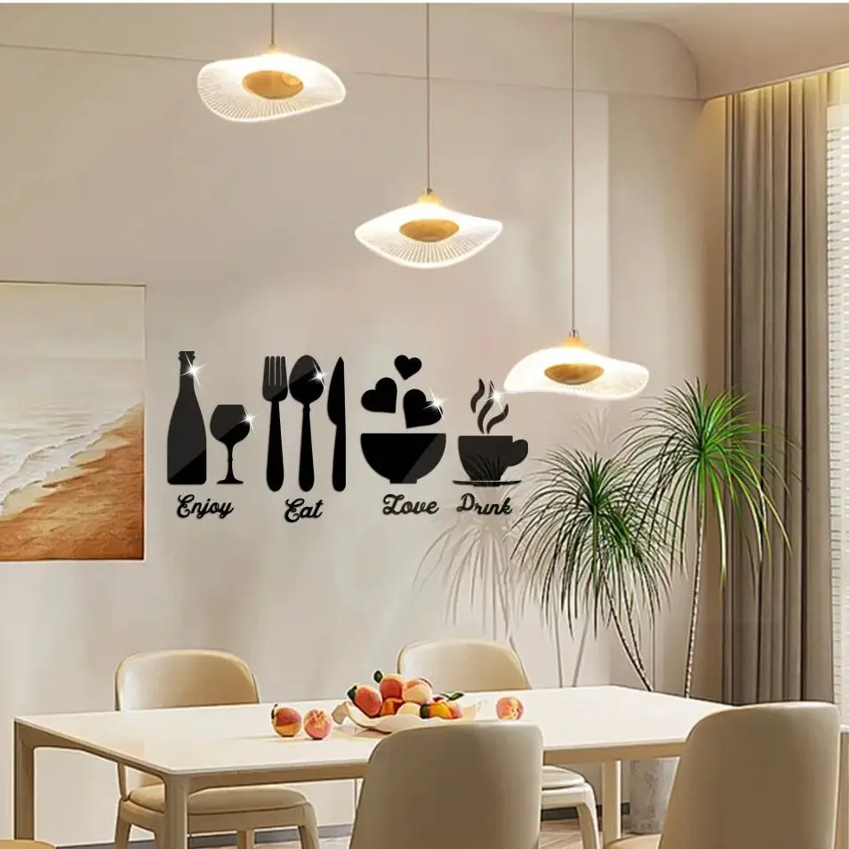 Kitchen Logo Mirror Wall Stickers Acrylic Mirror Wall Sticker Art Decor Eat Drink Love Enjoy Self-Adhesive Stickers ,Home Decor