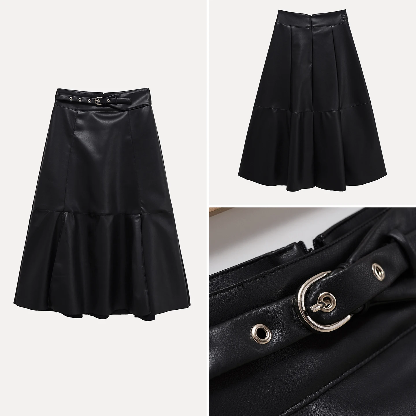 

Faionable High Waist A-Line Skirt with Belt Bule for Women Autumn 2025 Z Casual Sle Stand Fit Daily Wear