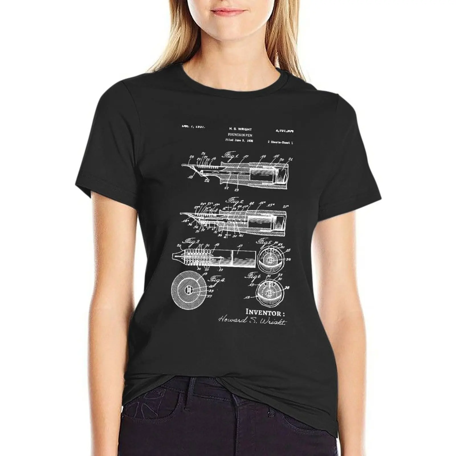 

Fountain pen patent 1937 Writer Gift idea T-Shirt vintage lady clothes t shirt Women