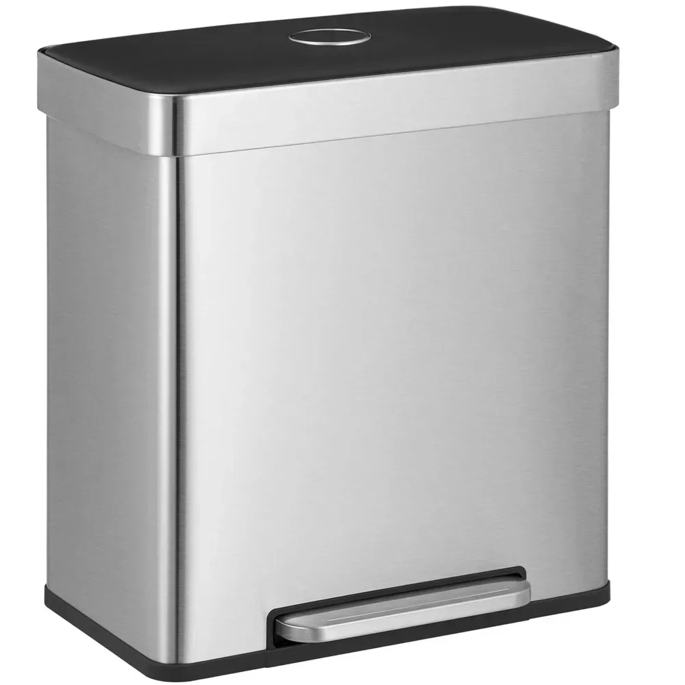 

Garbage bin, 16 gallon (2 x 8 gallon) double compartment garbage bin, 60 liter pedal recycling bin made of stainless steel