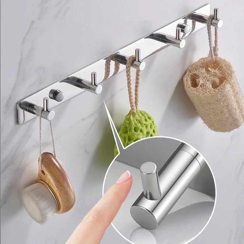 

3-7 Hooks Stainless Steel Hook Bathroom Towel Hook Living Room Door Back Clothes Hook Simple Black Storage Hook To Save Space