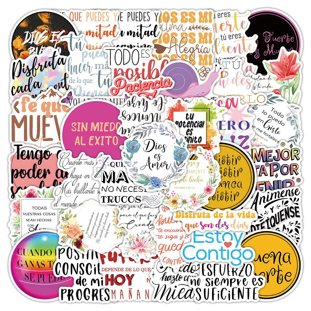 50PCS สเปนสร้างแรงบันดาลใจวลีสติกเกอร์สําหรับตกแต่งขวดน้ําเดสก์ท็อปคอมพิวเตอร์รถยนต์เครื่องเขียนโน้ตบุ๊คสติกเกอร์