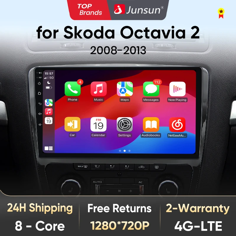 Junsun android 10 rádio do carro controle de voz multimídia áudio player de vídeo navegação para skoda octavia 2 2008-2013 a5 nenhum 2din