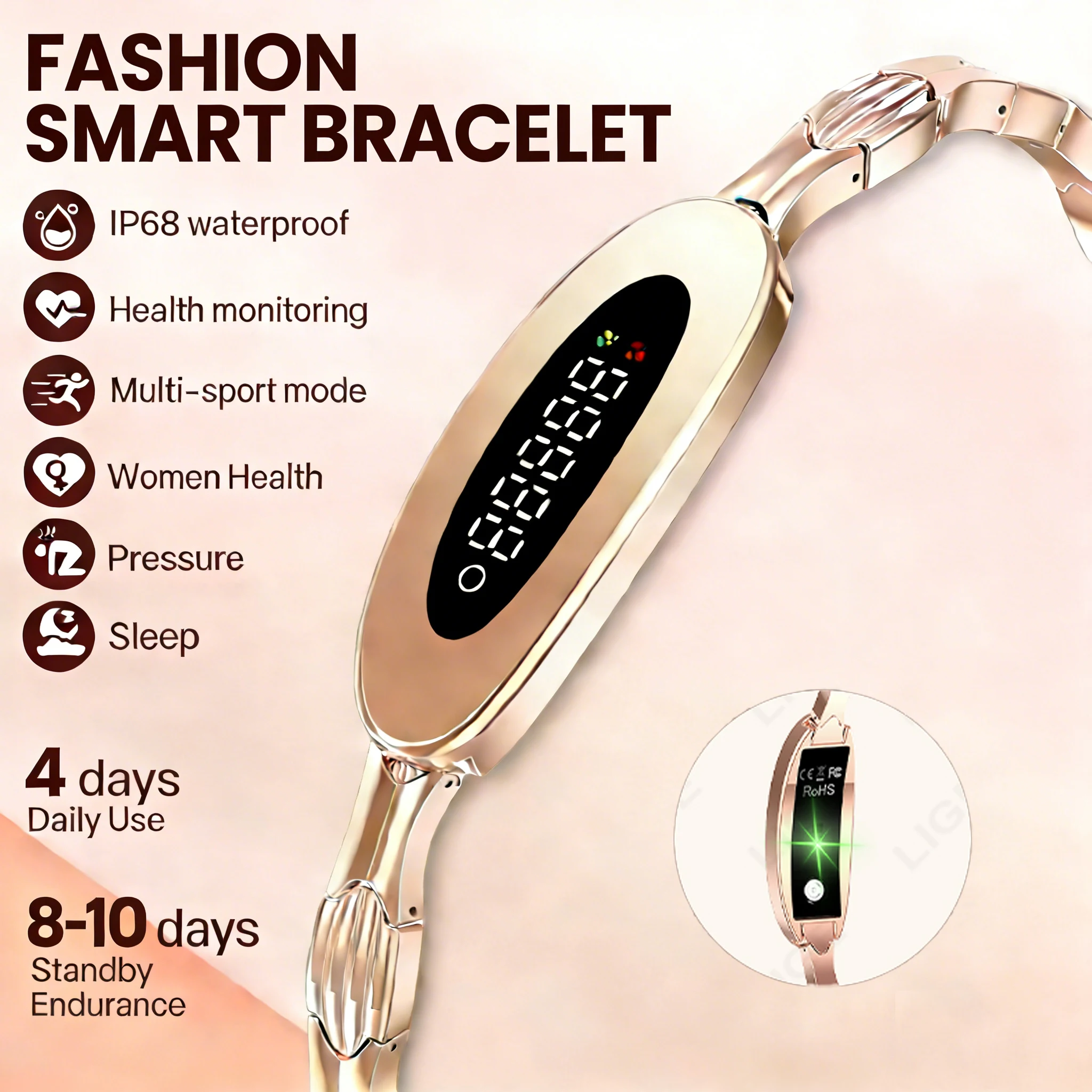 

LIGE Fitness Tracker Health Smart Bracelet Women Men Activity Sports Heart Rate Monitor IP68 Waterproof Smart Watch for Couples
