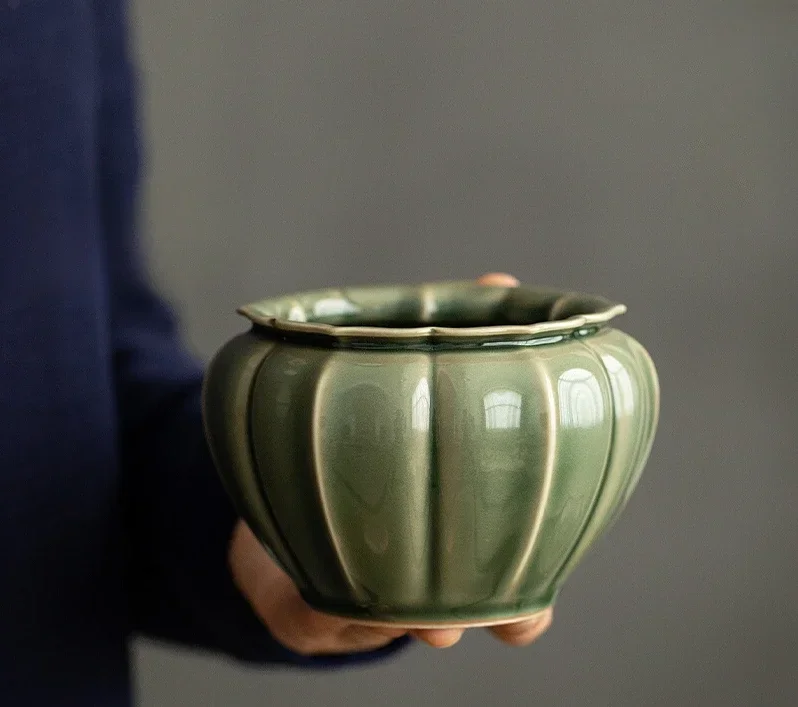 

Yue Kiln Celadon для мытья чая Керамическая чашка для мытья воды ручной работы Мойка ретро Чаша для воды Строительная вода Ведро для остатков чая Кунг