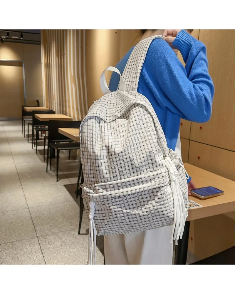 New Lattice Mori Fresh Backpack Sweet Girl Heart College Student School Bag Campus Style Sports Backpack