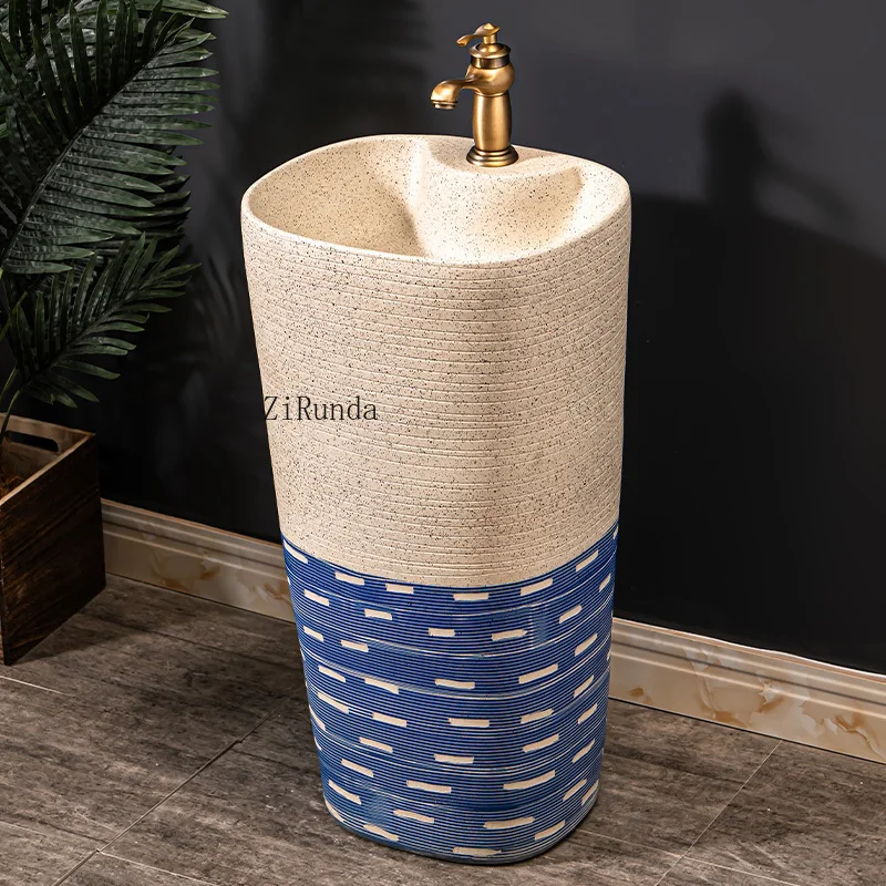 Household balcony column washbasin ceramic integrated column basin outdoor pool floor-standing basin