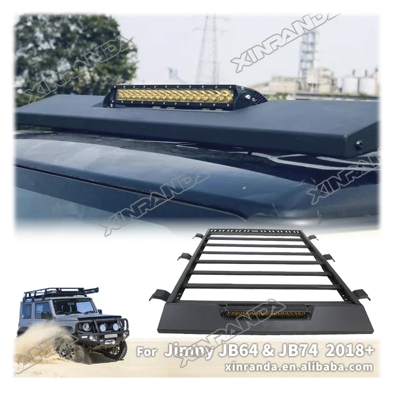 Atacado de alumínio 4x4 telhado rack plano carro rack com luz amarela offroad rack para suzuki jimny jb64 jb74 2018 +