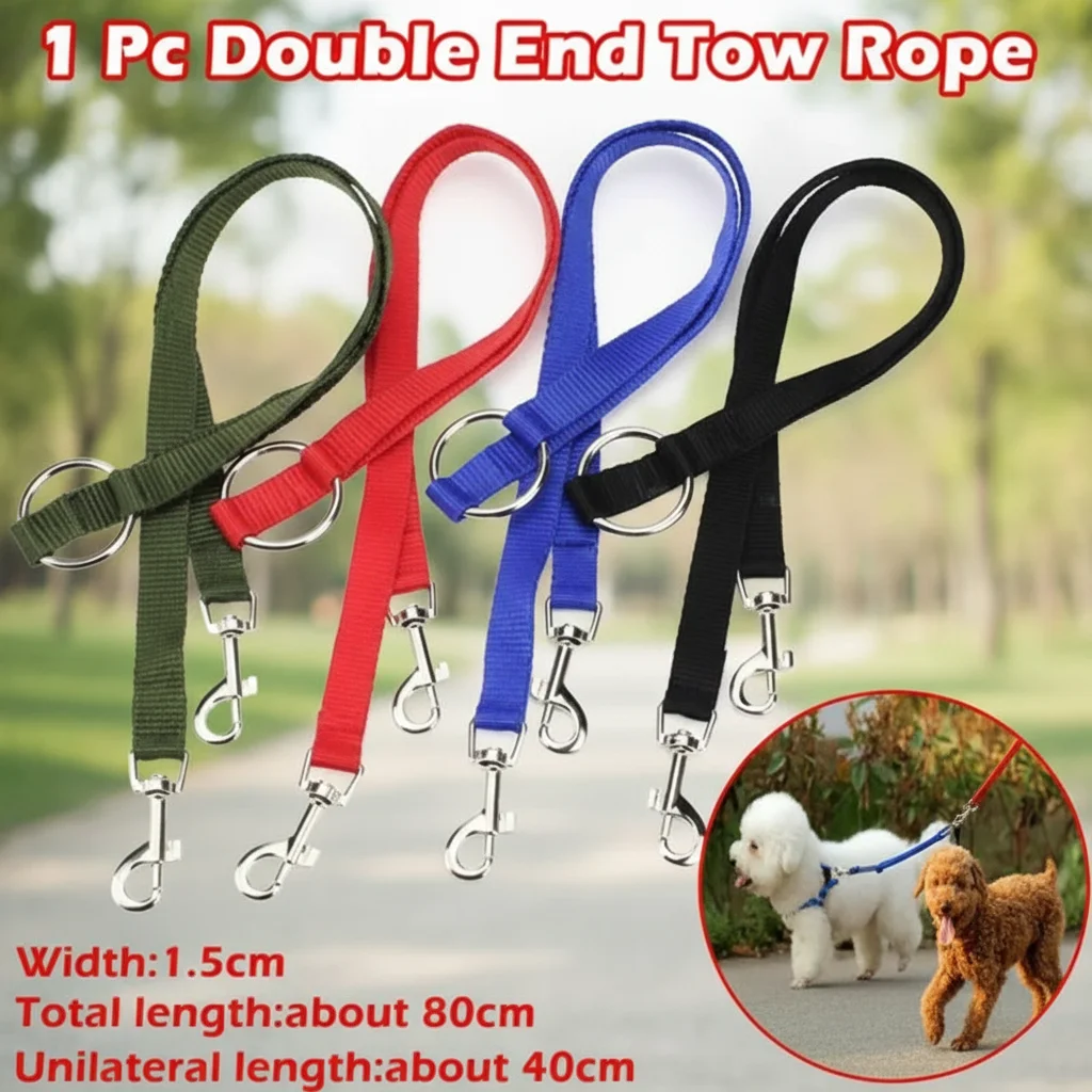Doppelseitige Nylon-Hundeleine mit Clip für zwei Hunde – Duplex-Leine für Spaziergänge mit zwei Haustieren