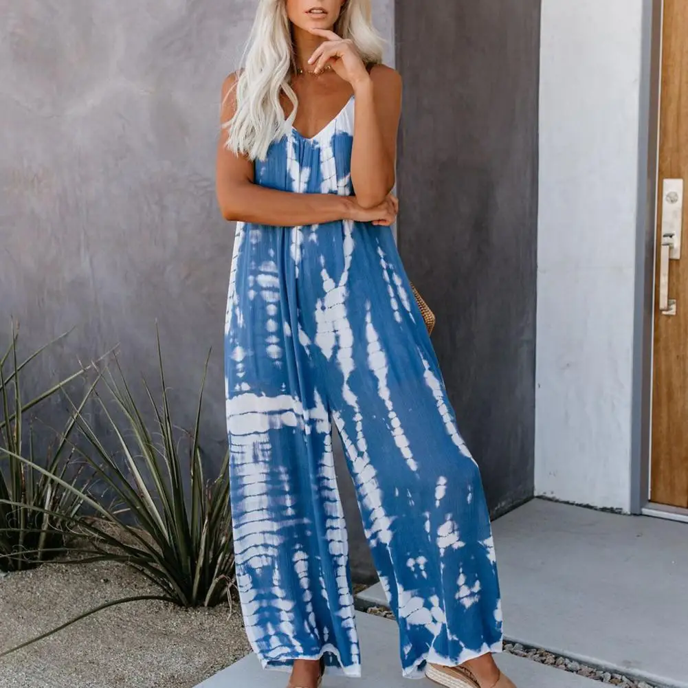 Tie-dye Women Jumpsuits Beach Backless Spaghetti Strap Lady Jumpsuit High Street Romper Boho Casual Jumpsuit Summer Overalls