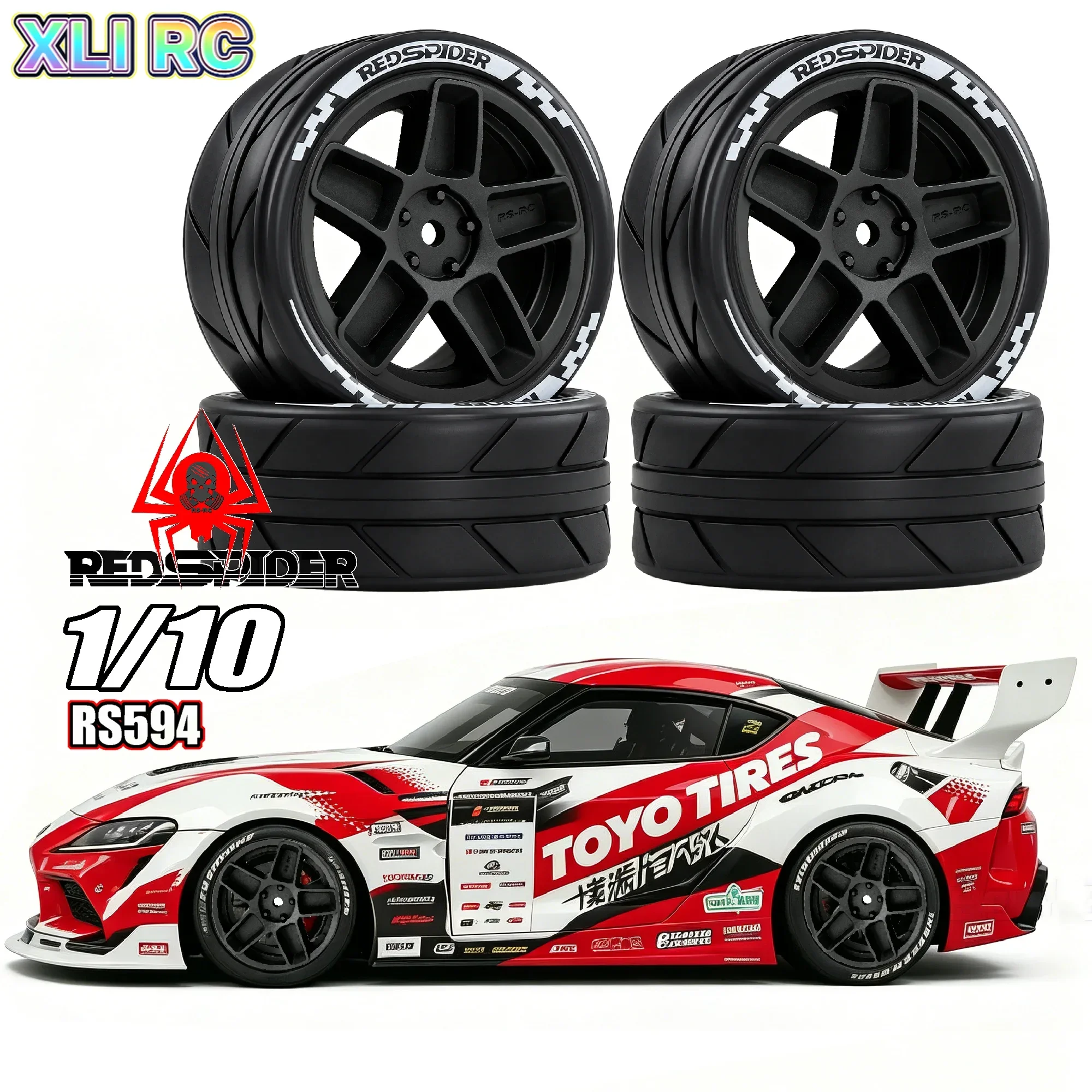 4Pcs 1/10 RC Drift Wheel Tire Set Hard Drift Tyres Rims Fit HSP 94122 94123 Tamiya TT02 Sakura D3 HPI Kyosho RC Car Accessories