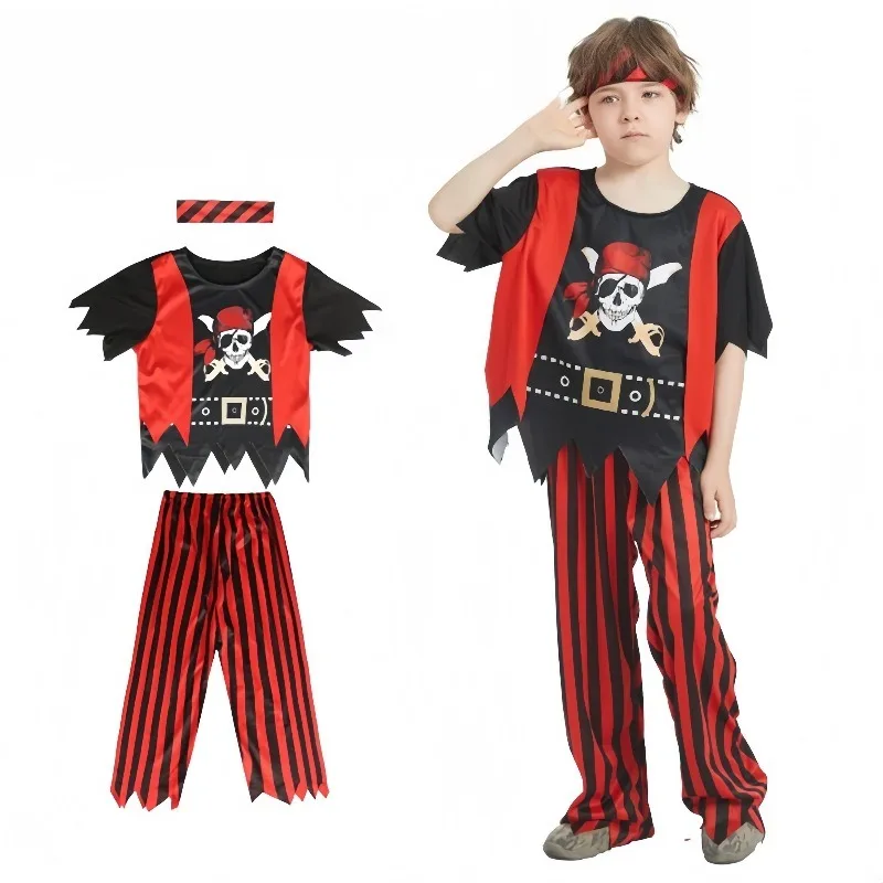 Disfraz de Pirata para Niños, Conjunto de Camisa a Rayas Estampada y Pantalones, Estilo Anime, Capitán Jack, Cosplay de Halloween, Juguetes de Pirata, Regalo