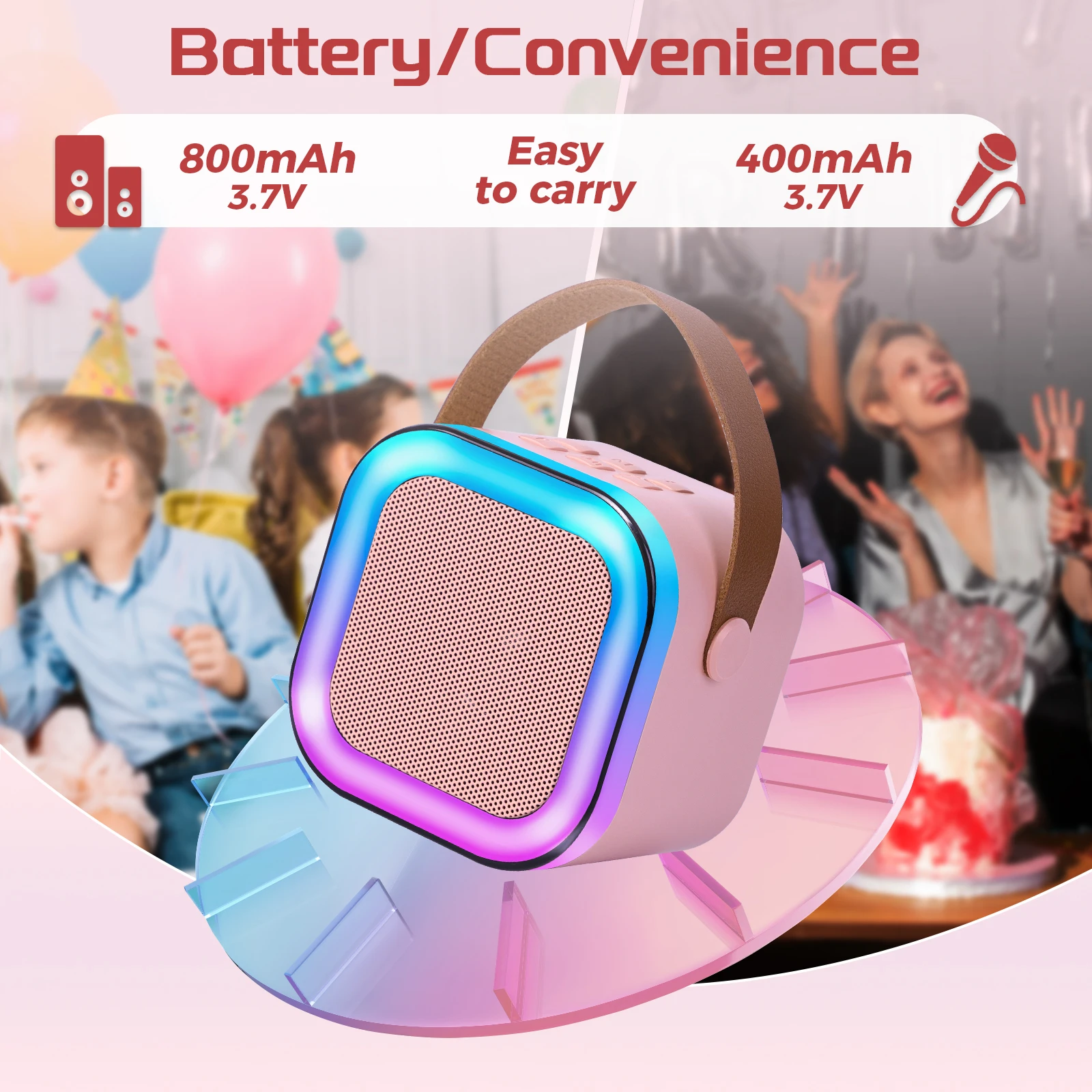 ﻿   INEYES جديد K12 آلة الكاريوكي مكبر صوت بخاصية البلوتوث قابل للنقل مع 2 ميكروفونات لاسلكية الأسرة الغناء مكبر الصوت للأطفال Gif