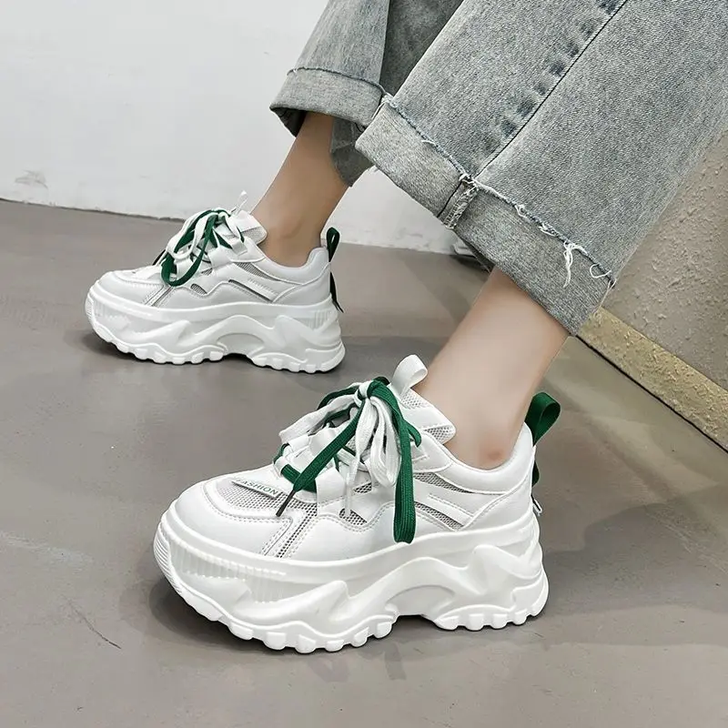 

Women's Clunky Sneakers 2025 Summer Mesh Breathable Hollowed Out Casual Lace Up Platform Sole Shoes for Women Fashion Footwear