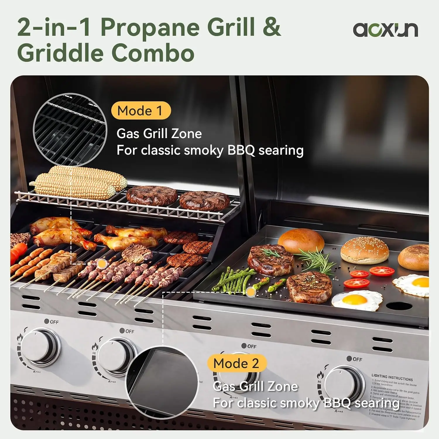 5-Burner Propane Grill Griddle Combo, 54000 BTU 2-in-1 Outdoor Grill