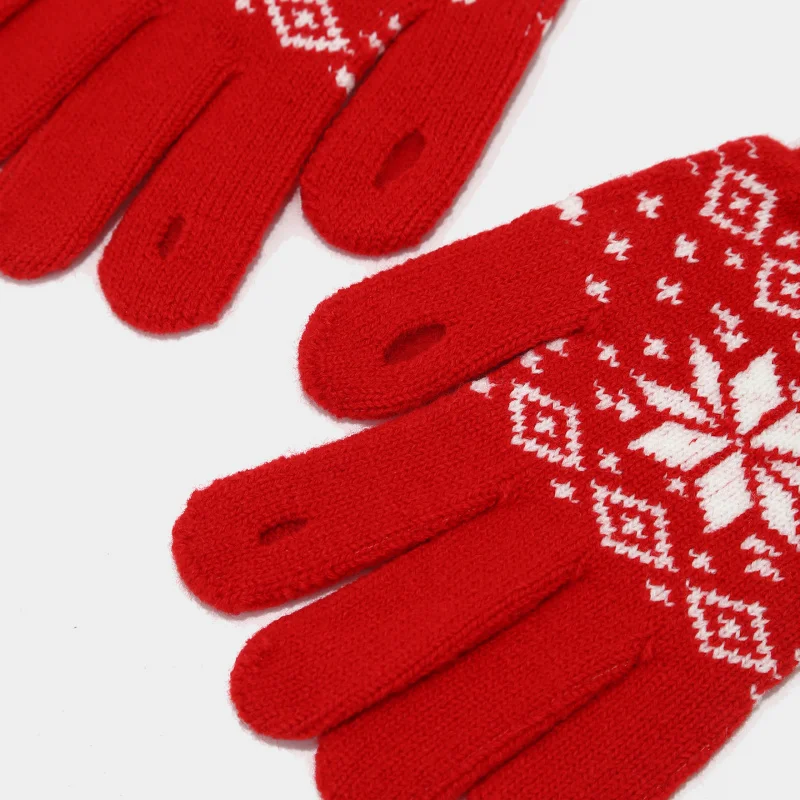 عيد الميلاد نمط ندفة الثلج نمط محبوك قبعة وشاح قفازات ثلاث قطع مجموعة للنساء عيد الميلاد الديكور مجموعات دافئة #3