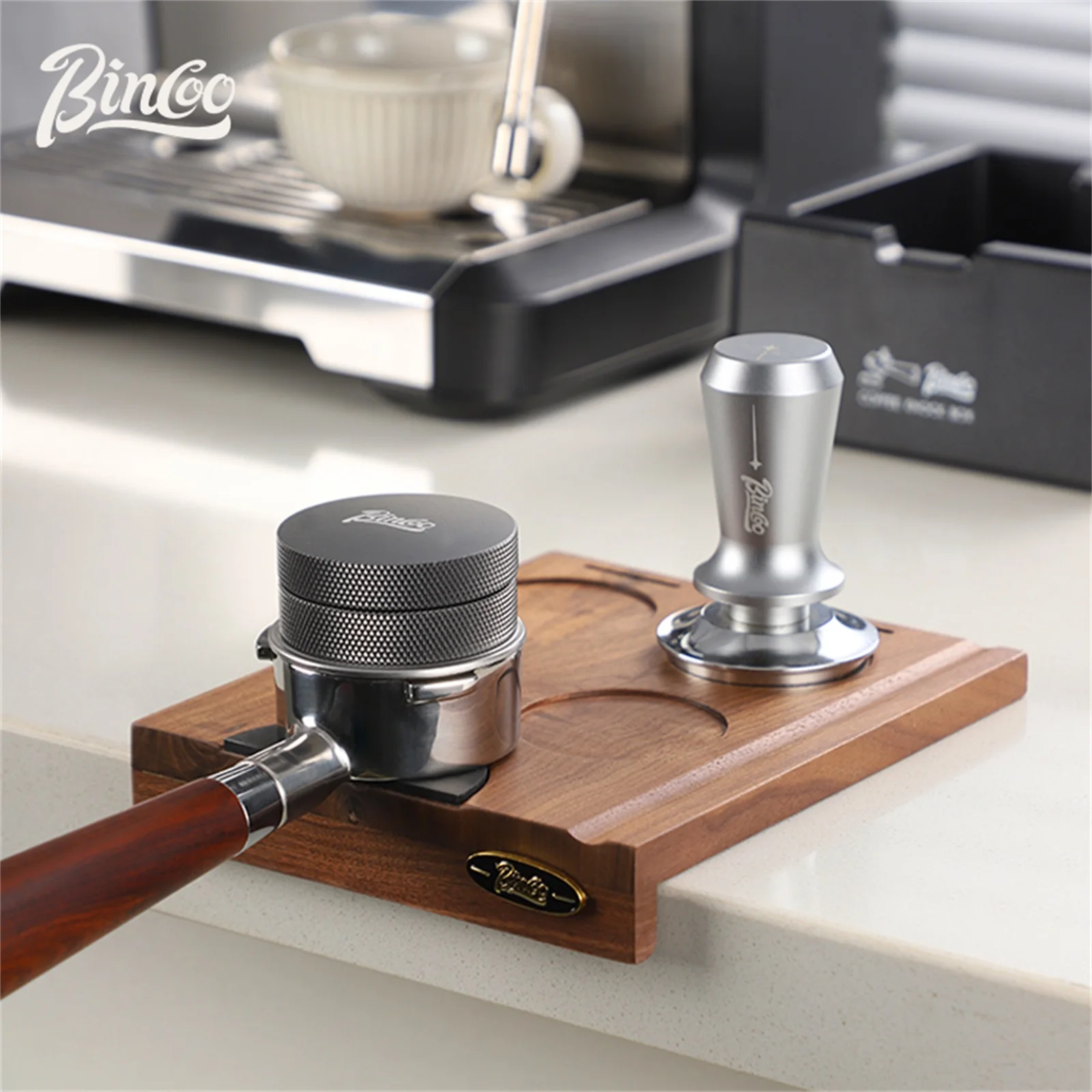 

Bincoo Wooden Corner Coffee Tamper Mat,Espresso Tamper Station,Suit for 51-58mm Coffee Tamper Holder Pad for Baristas