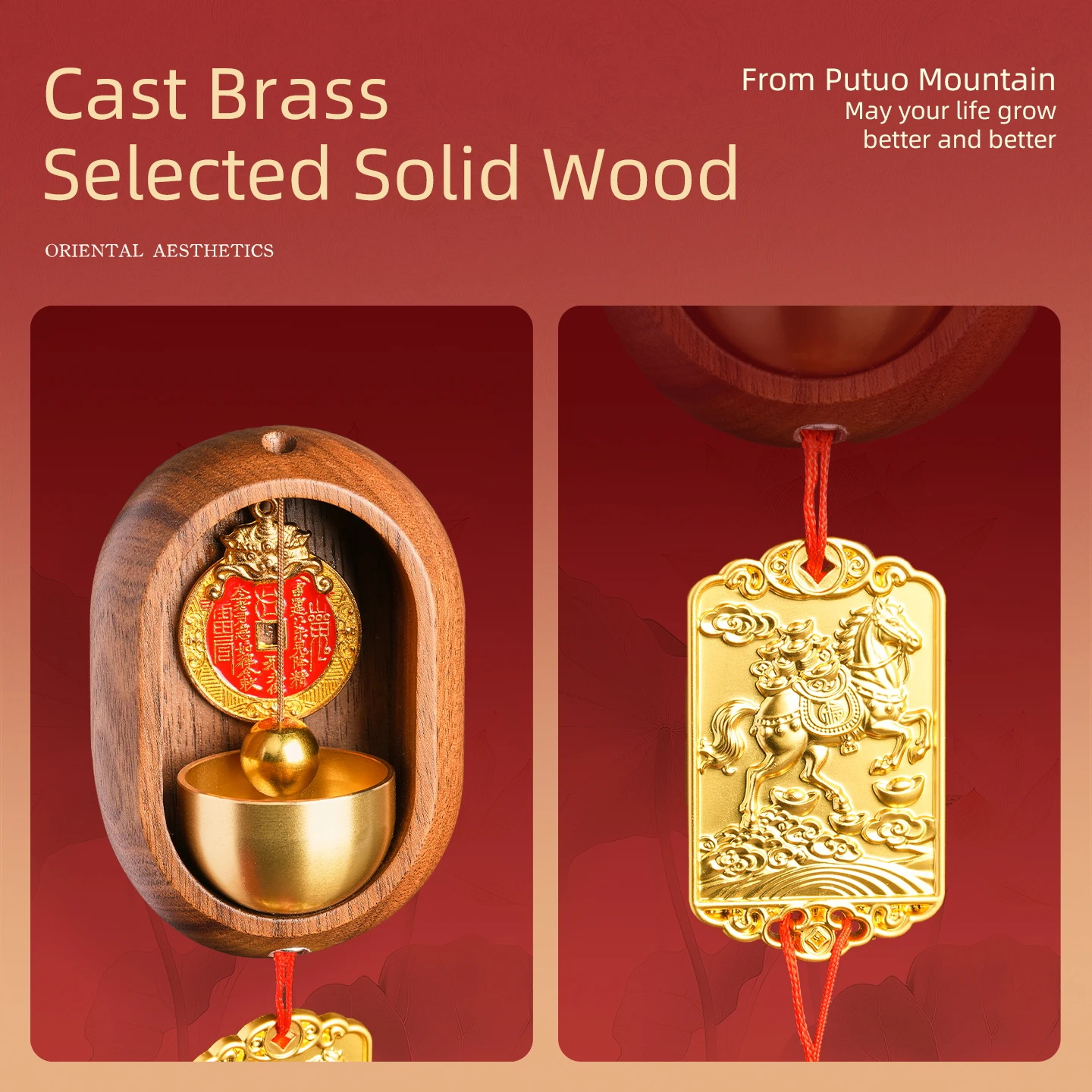 Golden Wind Chime for Horse Year, 2026 Lucky Charm, Front Door Decoration, Prosperity Bell, Perfect Gift for Chinese New Year