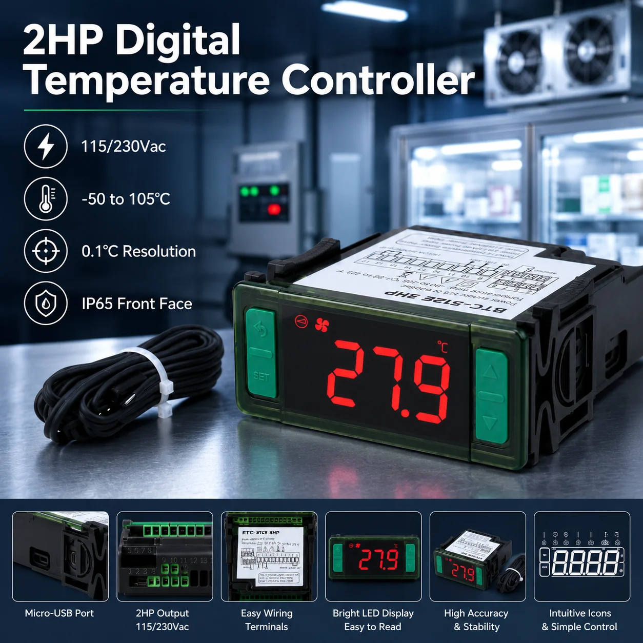 X-ETC-512E Dual Digital Temperature Controller Two Relay Output 12V 24V 220V Thermoregulator Thermostat Heater Cooler With Probe