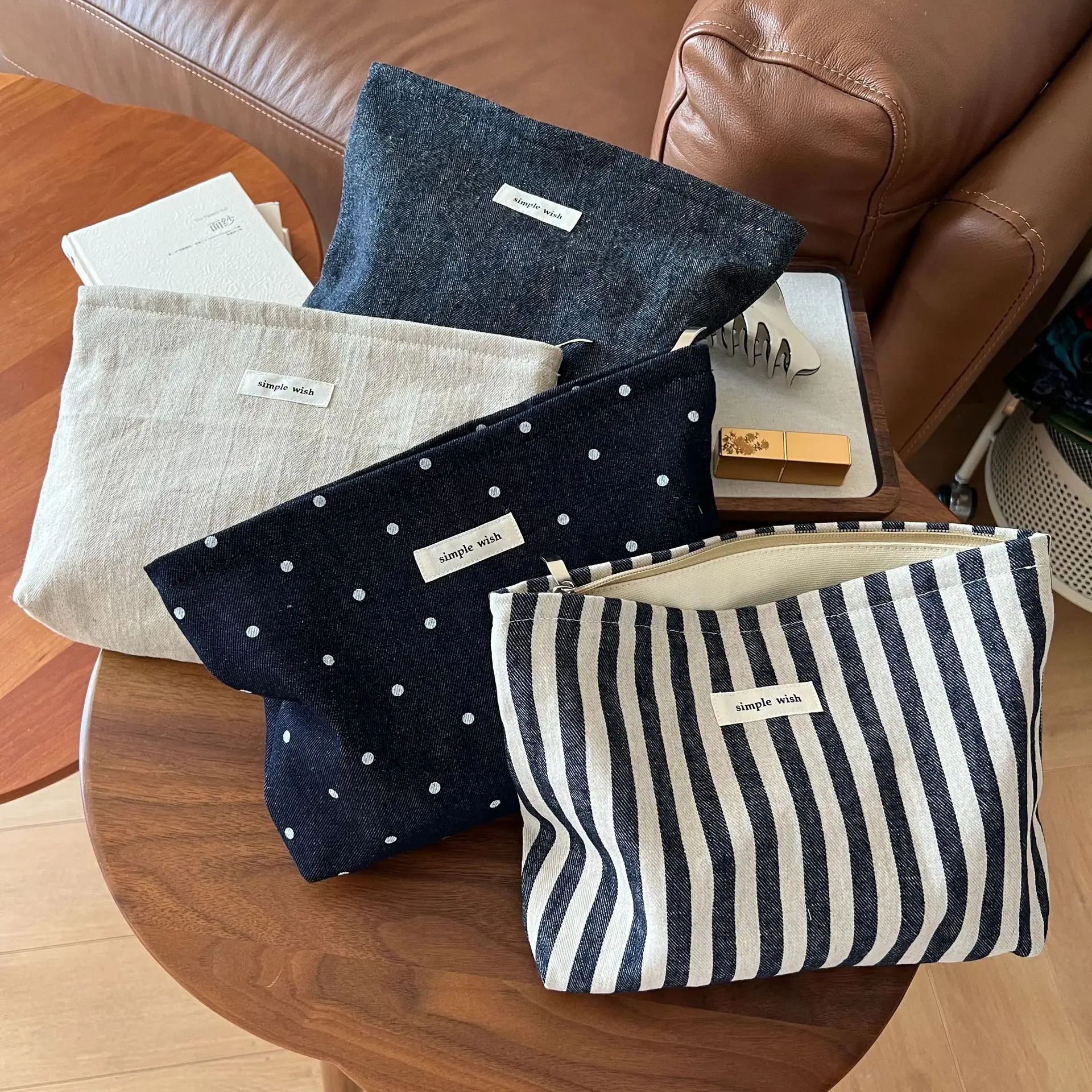 

Холщовая женская косметичка из хлопчатобумажной ткани, женская косметичка, 2026, модная сумка для хранения помады на молнии, органайзер