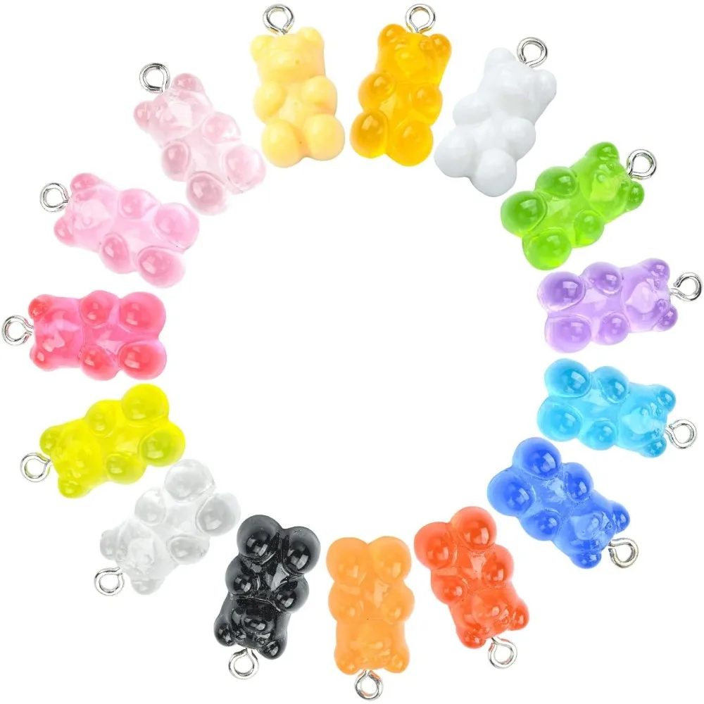 10/50/100 Uds. Dijes de oso de goma mezclados, abalorios de resina de gelatina de caramelo para fabricación de joyas a granel