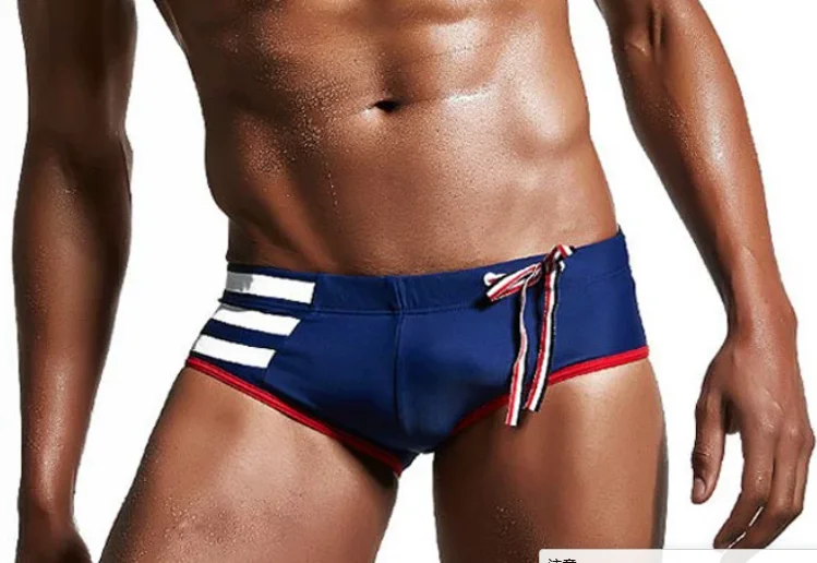 tight swimming trunks striped contrasting colors men's swimming trunks special low waist tight comfortable color matching