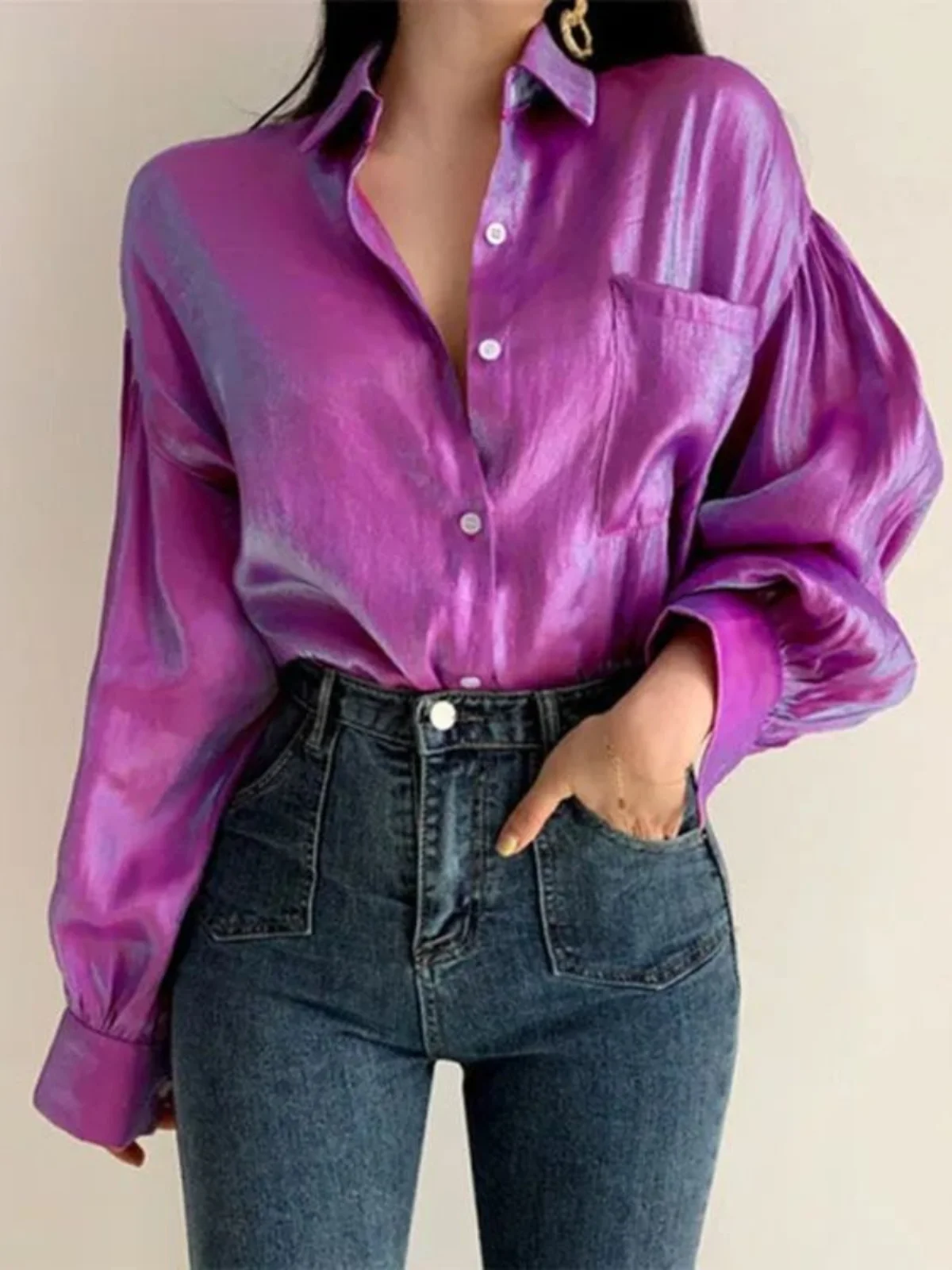 

Повседневная свободная длинная све irt Street Sle, свободная посадка с воротником, длинная дышащая удобная женская мода, весна-лето