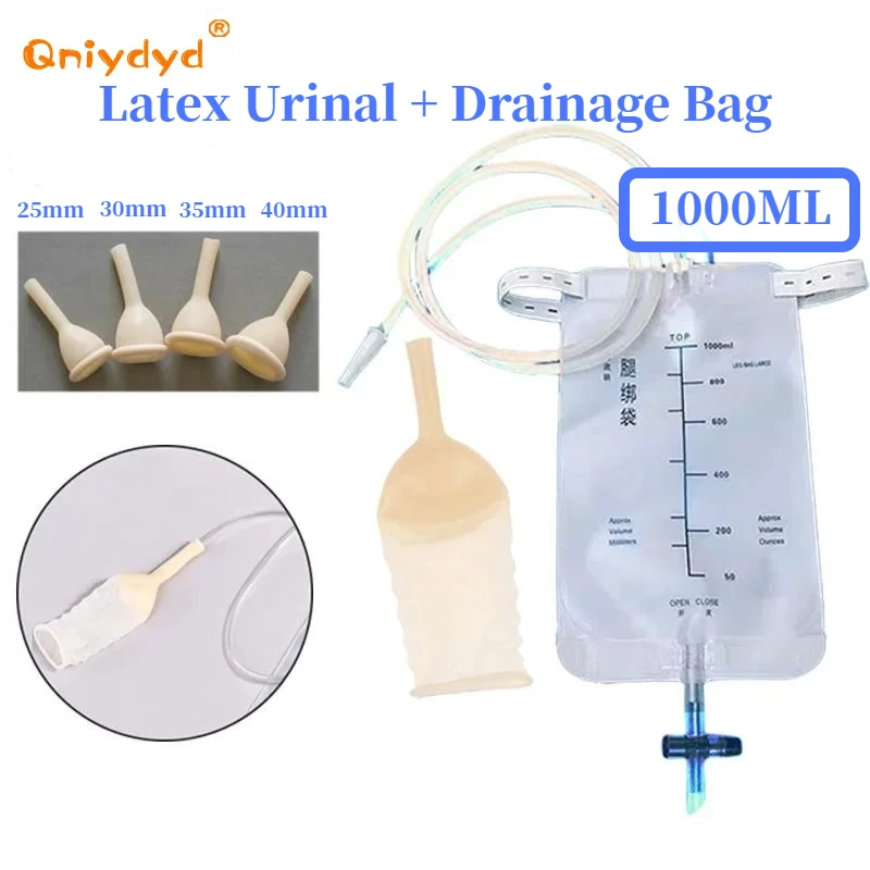 Bolsa médica reutilizable de látex para orina, bolsa de catéter de drenaje masculino, recolector de orina de 1000ML, soporte para orinar