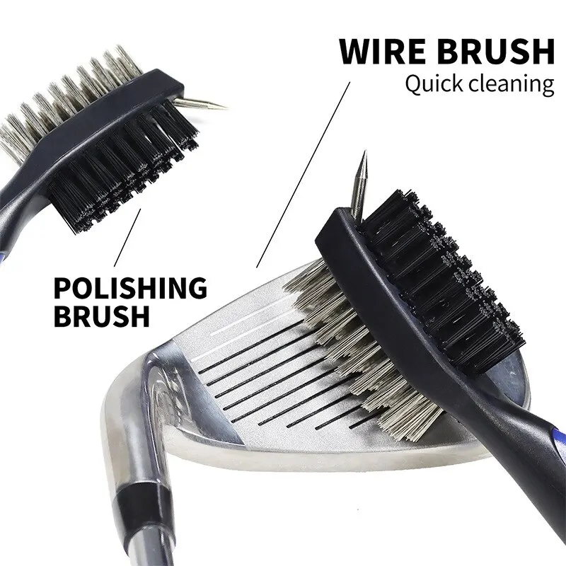 Double-sided Golf Club Cleaning Brush With Retractable Cord And Aluminium Hook Portable Golf Cleaning Supplies