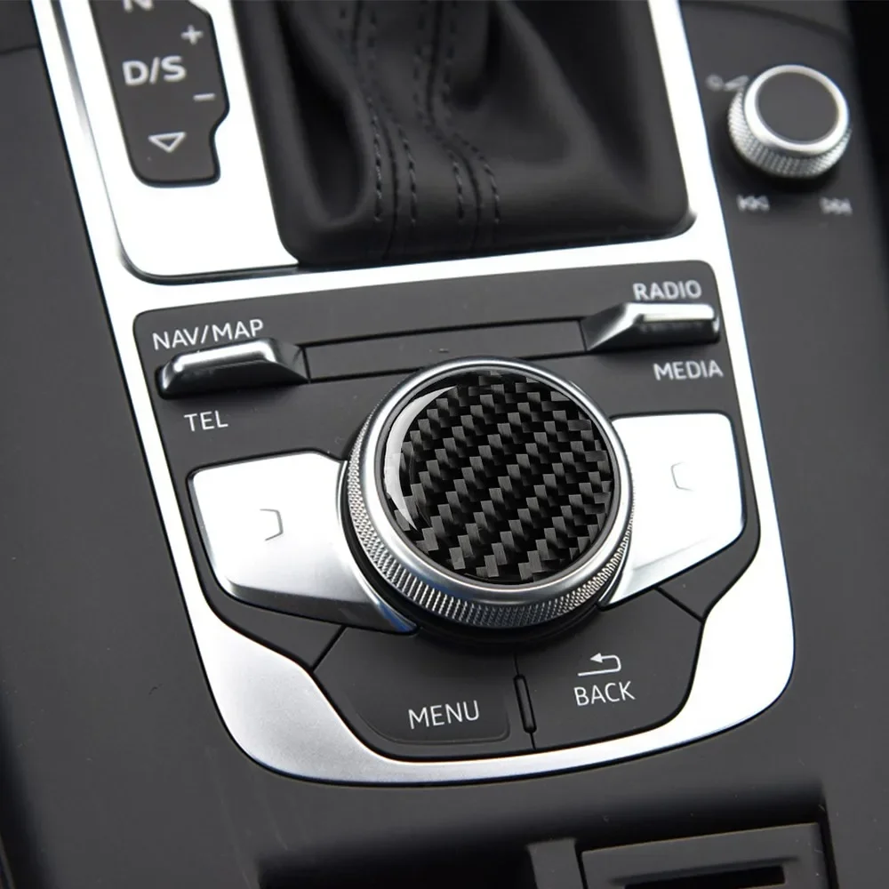 Carbon Fiber Car Control Knob Panel Decorative Covers Accessories Car Styling Trim Stickers Protector For Audi A3 2012-2017