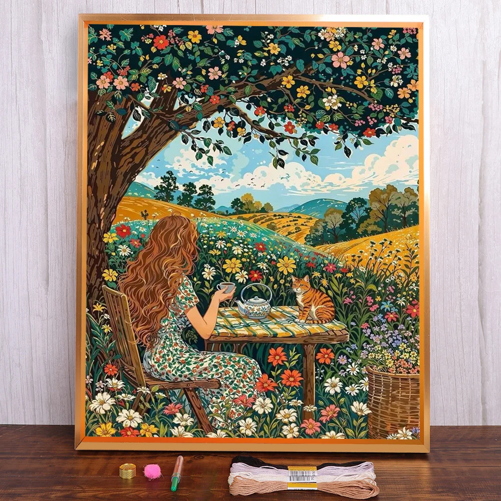 

Цветы, послеобеденный чай, печатные узоры, алмазные картины своими руками, изделия ручной работы, хобби, дизайн, украшение дома, праздничные подарки