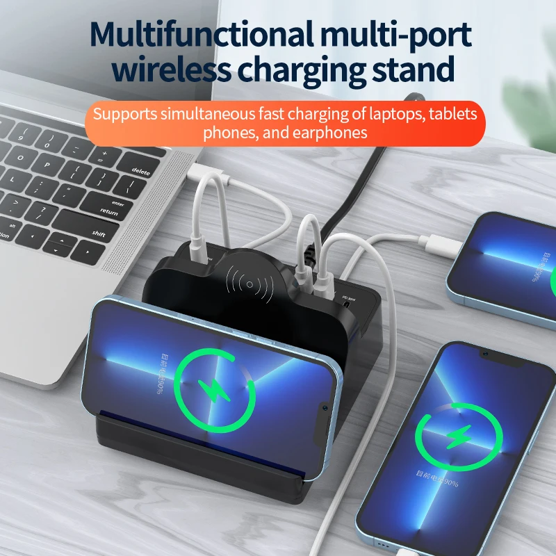 110W USB Charger 8 Port Quick Charge 3.0 Adapter HUB Wireless Charger Charging Station PD Fast Charger For iPhone Samsung Tablet