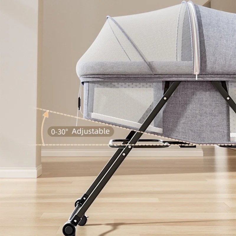 بيبي خفيف الوزن، سرير أطفال مع مرتبة وعجلات صامتة وناموسية، سرير أطفال عالي الجودة للأطفال حديثي الولادة