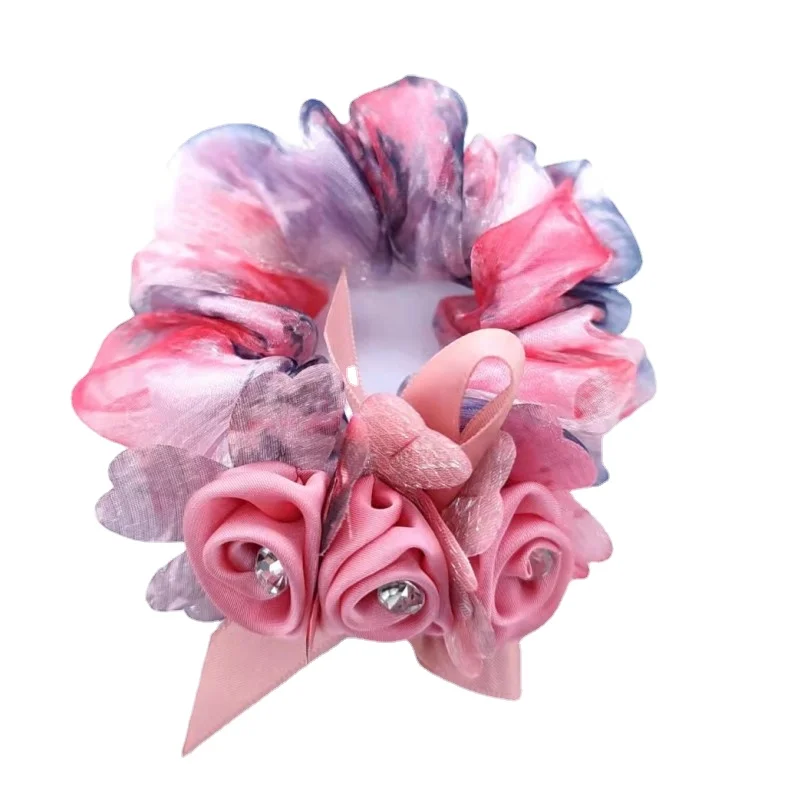 Hair Elastics and Ties Flower Scrunchie Elastic Rubber Band Updo Bun Head Ornament Hair Accessories elegant hair rope