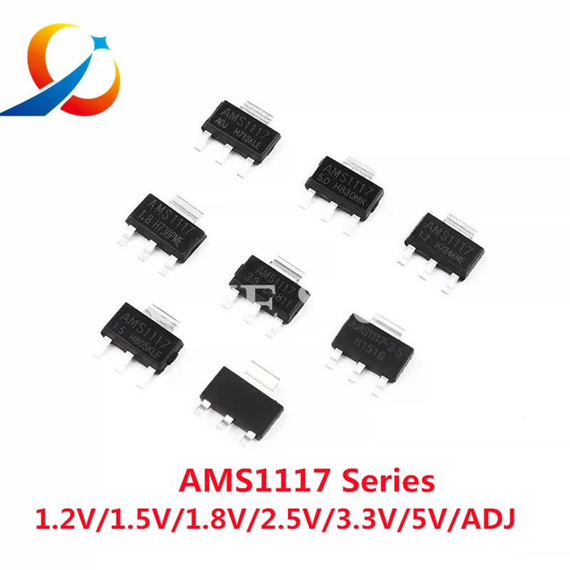 50pcs Voltage Rugulator AMS1117 3V3 AMS1117-1.2 AMS1117-1.5 AMS1117-1.8 AMS1117-2.5 AMS1117-3.3 AMS1117-5.0 AMS1117-ADJ SOT223