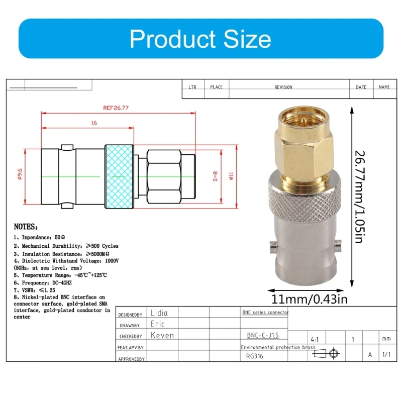 Duurzaamheid koper bnc sma adapter sma man naar rf bnc vrouwelijke connectoren voor computer- en kantoorelektronica -apparaat