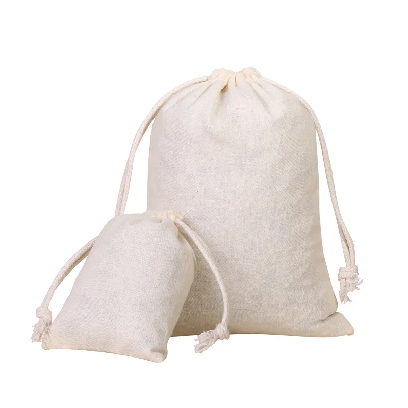 5pcs High Quality Natural Cotton Bags Linen Storage Drawstring Bags Christmas Gift Package Small Pouch Home Organize Sacks Bags