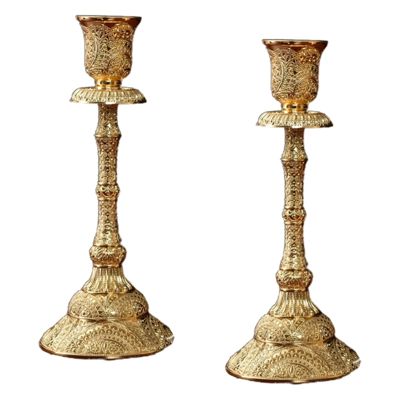 for Creative 2 Pieces Metal Taper Holders Brass Pillar Candlestick Ornament for Table Tea Room Hotel Yoga Room 203C