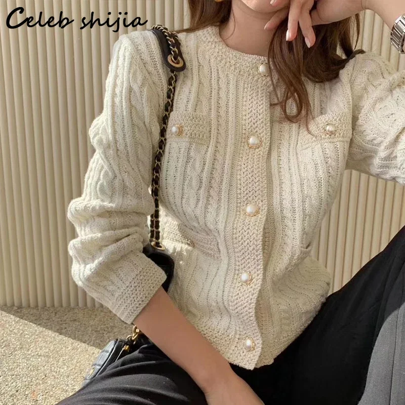 Black Chic Woolen Cardigan Women Crop Top Elegant Sweater Coat Ladies Korean Business Autumn Winter Knitted Cardigan OL