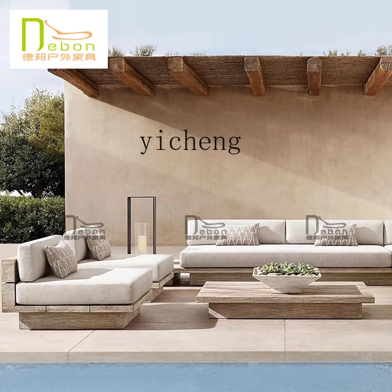 

LX Solid Wood Sofa Patio Villa Furniture Outdoor Sofa Balcony Garden Villa Hotel