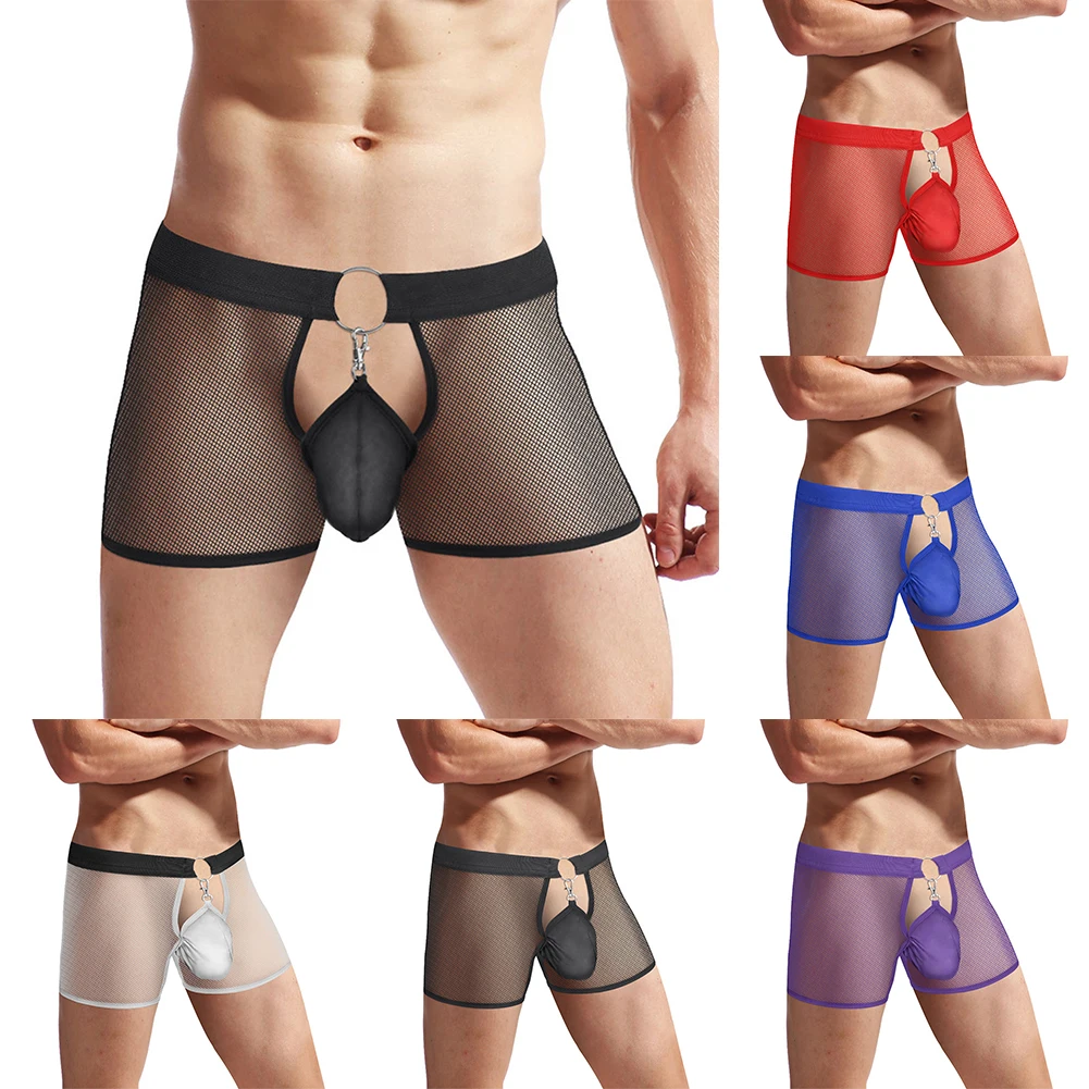 Men\'s Sexy Removeable Bugle Pouch Underwear See Through Briefs Male Front Open Crotchshorts Erotic Gay Male Sheer Lingerie