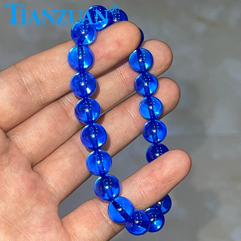 Simple 10mm ball shape blue color star Sapphire  Stretch Bracelet For Women Jewelry Gemstone Gift  Loose beads Jewelry DIY