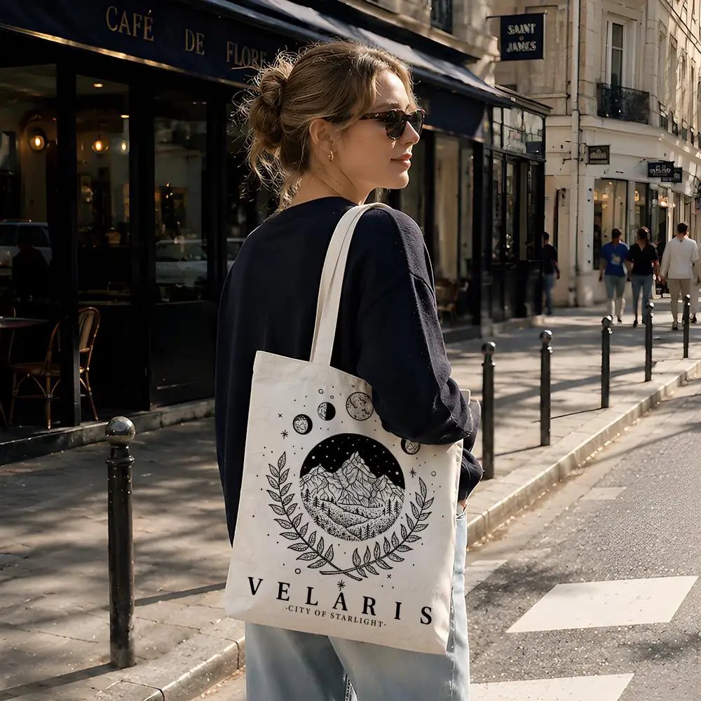 Novel A-ACOTAR V-Velaris Storage Bags Reusable Canvas Tote Suitable for School Class Commuting Shopping as Gifts