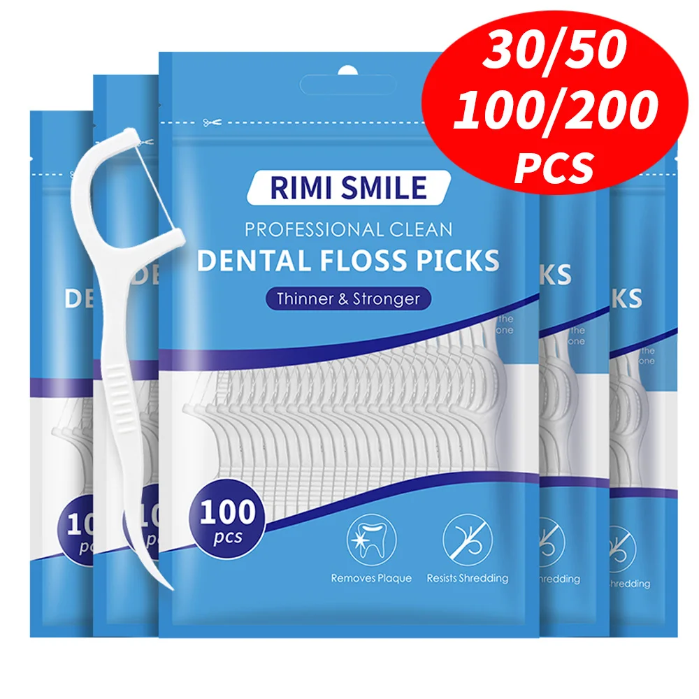 30/50/100/200 Stück – RIMI SMILE Zahnseide-Sticks – Reinigen Sie die Zahnzwischenräume mit nur einem Stift – Praktischer Zahnseide-Stick für die Zähne.