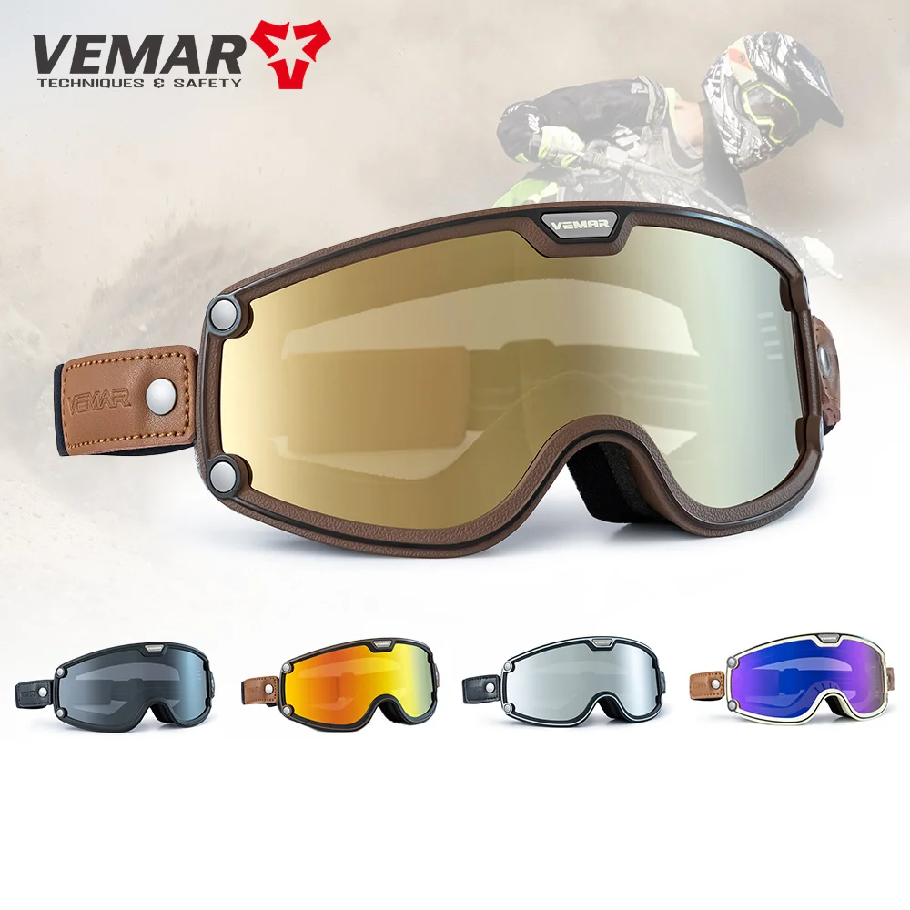 

VEMAR Retro Motorcycle Goggles Windproof Anti-fog Glasses For Motorcycle Helmet Moto Sports Cycling Cafe Racer Chopper Goggles
